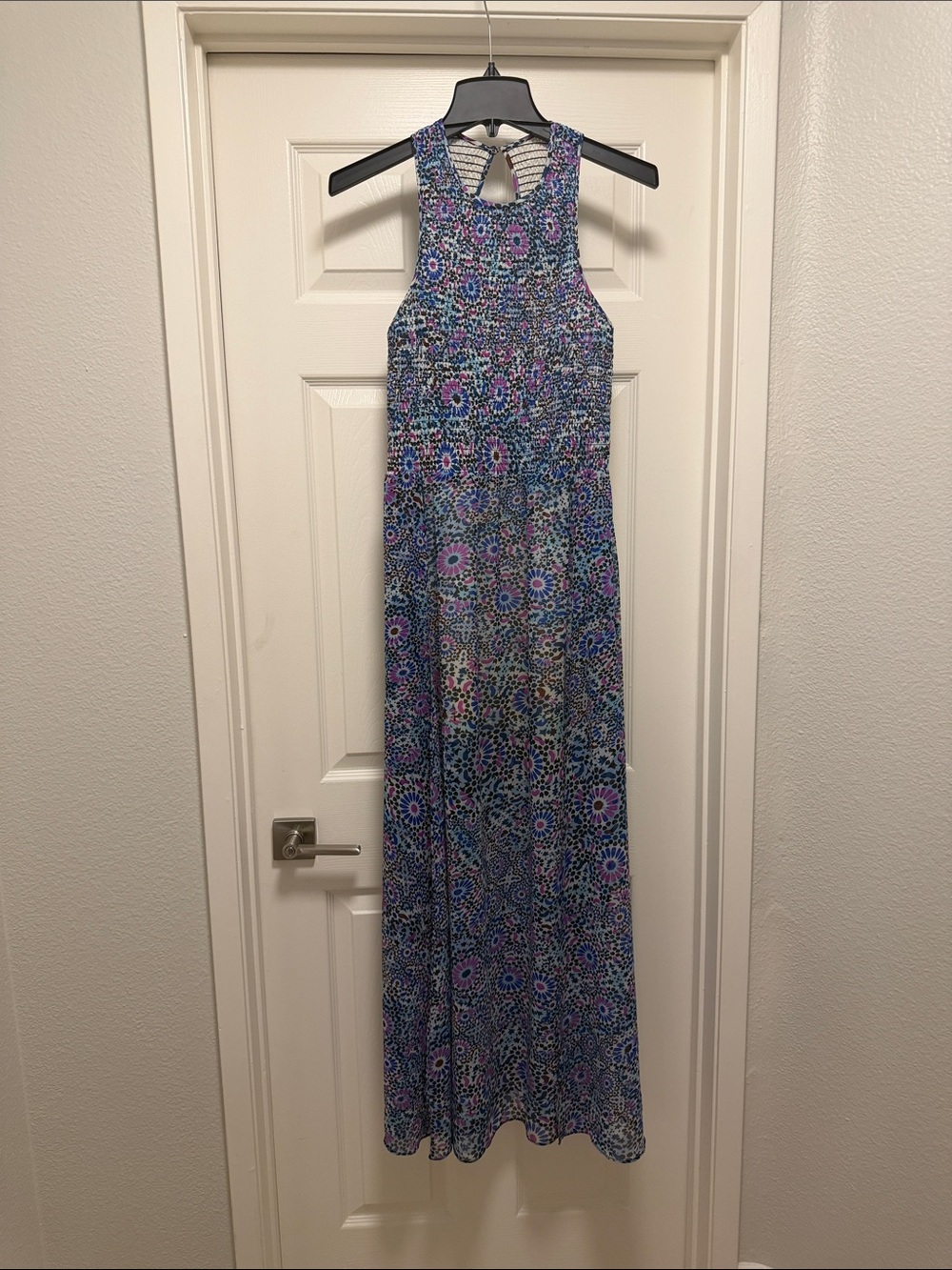 Floral Halter Maxi Dress in Blue and Purple